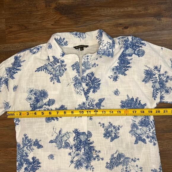 Spiaggia Dolce Size Medium 100% Cotton blue floral pull over - Picture 3 of 8